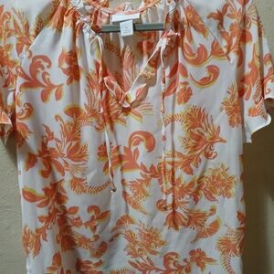 Liz Claiborne Orange and Yellow Floral Blouse